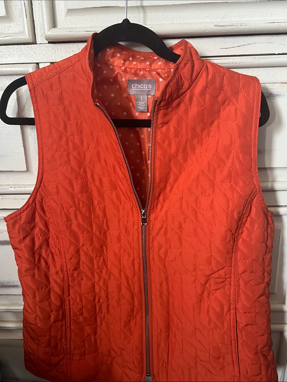 Chico's Bright Orange Quilted Zip Vest